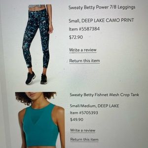 Sweaty Betty Set! Power 7/8 legging & mesh crop Size small